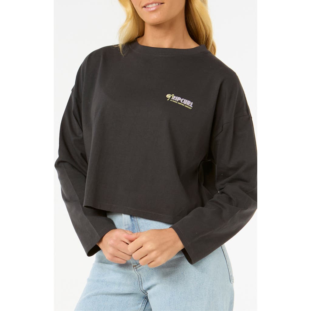 Rip Curl Cala Long Sleeve Crop Graphic T-shirt In Washed Black