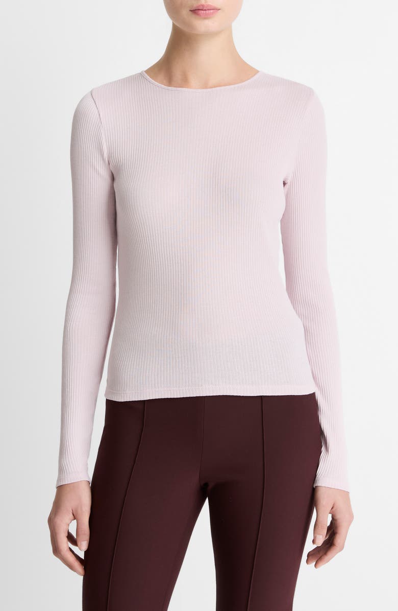 Vince Rib Pima Cotton Long Sleeve Crewneck T-Shirt, Main, color, Iris Quartz