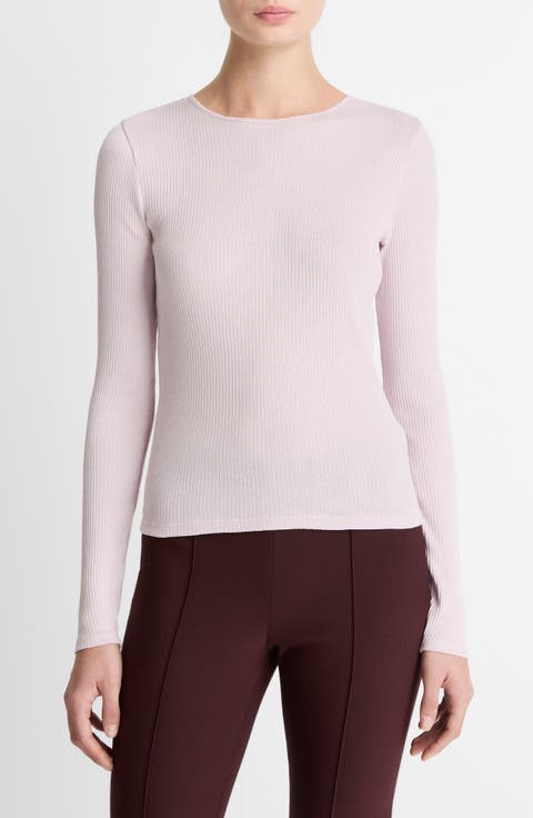 Rib Pima Cotton Long Sleeve Crewneck T-Shirt