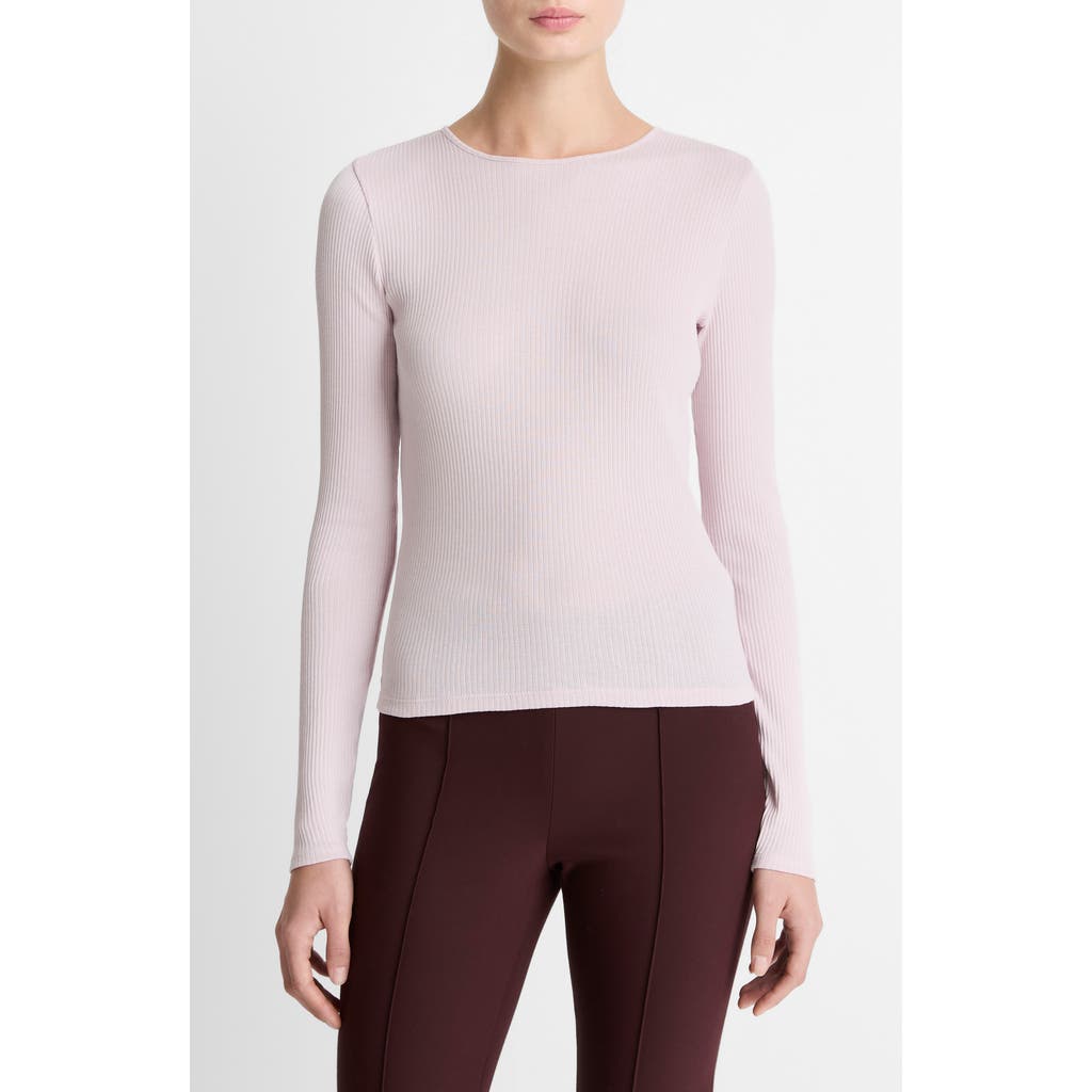 Vince Rib Pima Cotton Long Sleeve Crewneck T-shirt In Neutral