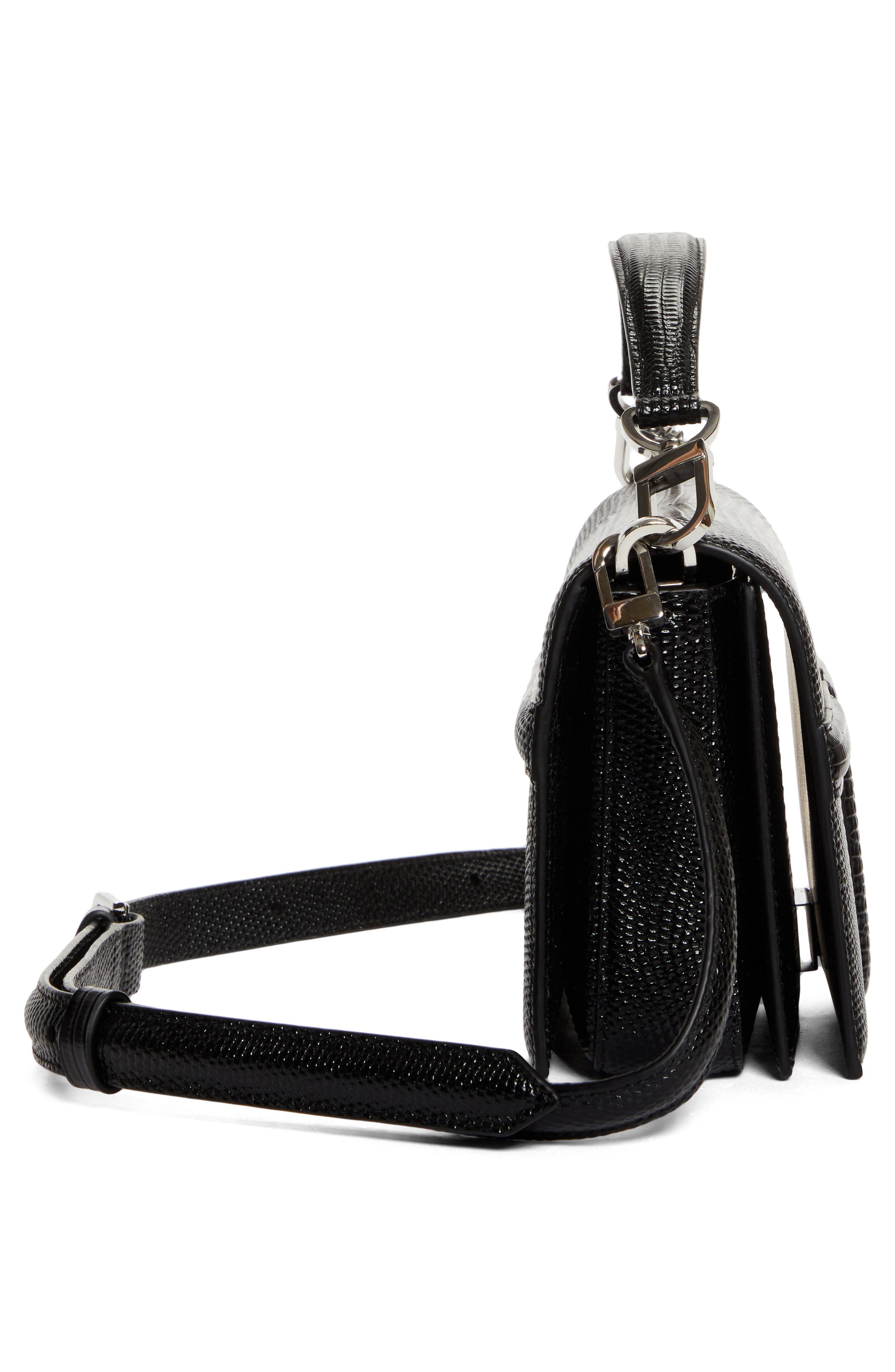 TOTEME Mini T-Flap Lizard Embossed Leather Top Handle Bag, Alternate, color, Black