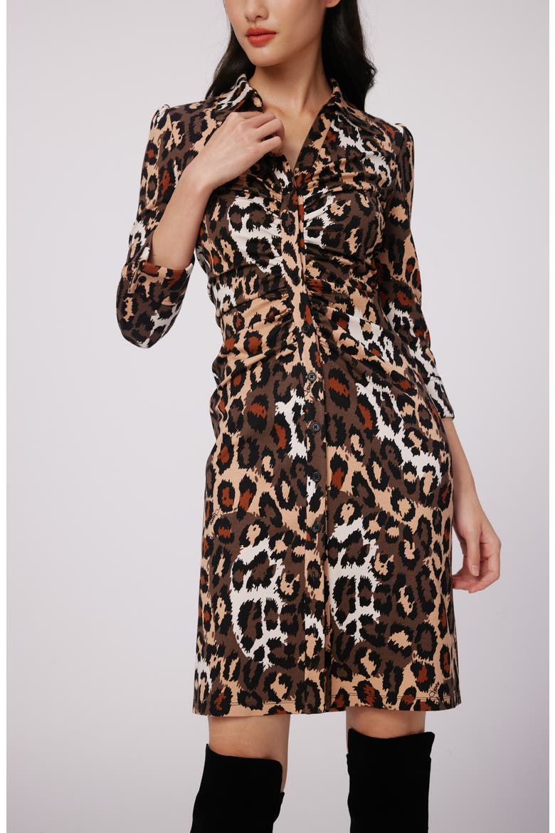 Sheska Animal Print Ruched Shirtdress, Alternate, color, JUNGLE CAT SM
