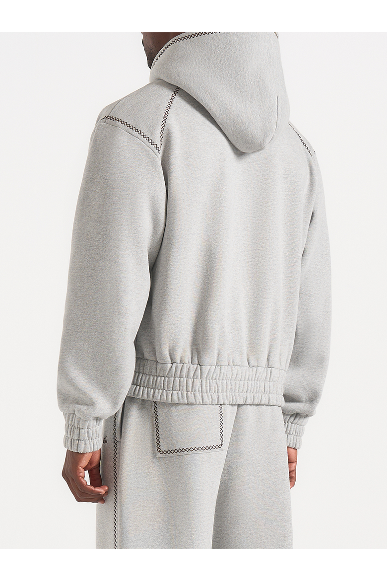 Ollie Unisex Whipstitch Raglan Effect Zip Hoodie, Alternate, color, Light Grey