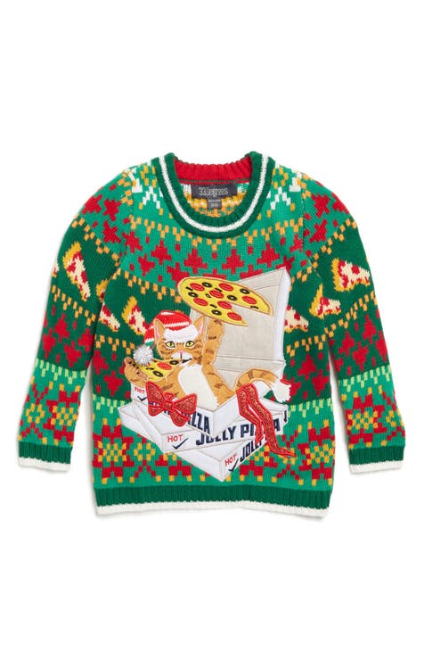 Kids' Pizza Box Cat Christmas Sweater (Little Kid)