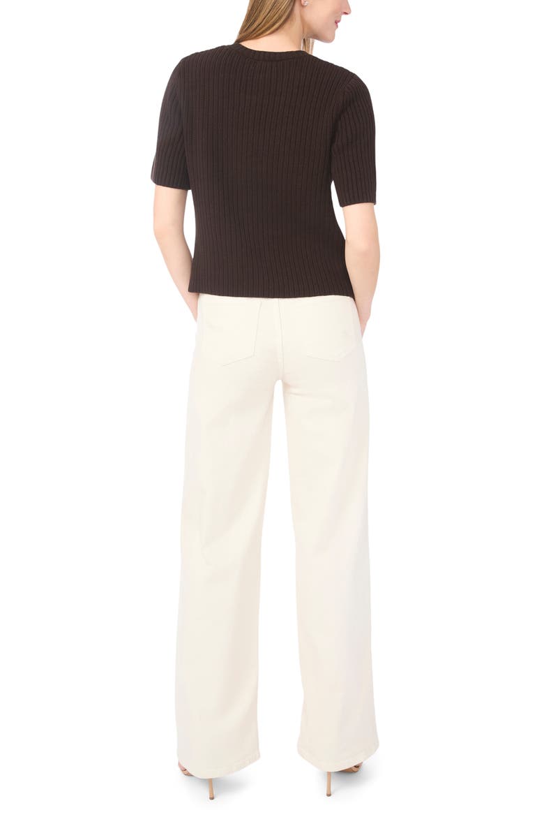 Ribbed Short Sleeve Cardigan, Alternate, color, CHOCOLATE