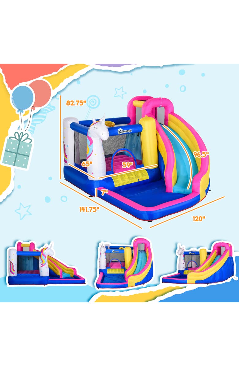 Outsunny 5 in 1 Inflatable Water Slide Park Castle Bounce House Trampoline, Alternate, color, Multi Color