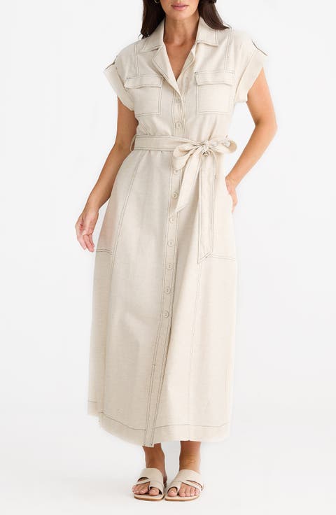 Portia Cotton & Linen Blend Maxi Shirtress