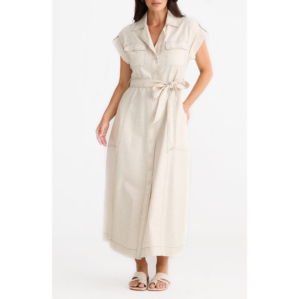 BRAVE + TRUE BRAVE+TRUE PORTIA COTTON & LINEN BLEND MAXI SHIRTRESS