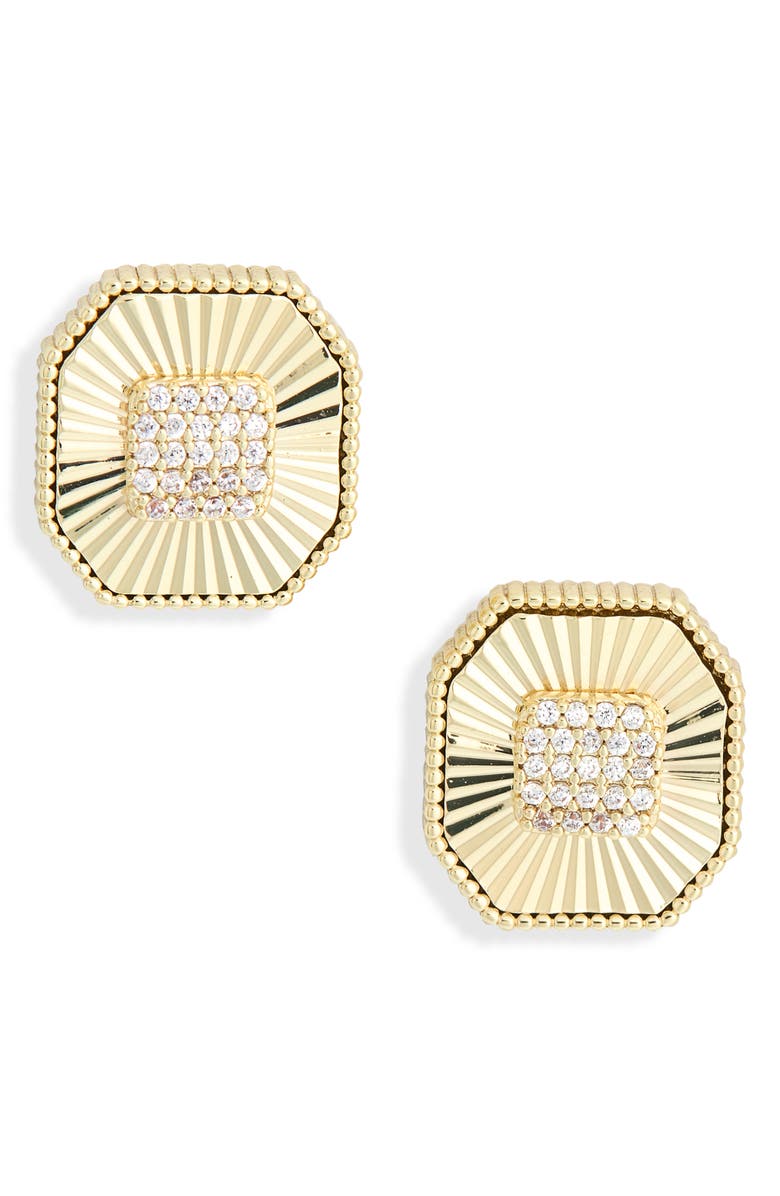 NORDSTROM RACK Cubic Zirconia Octagon Stud Earrings, Main, color, Clear- Gold