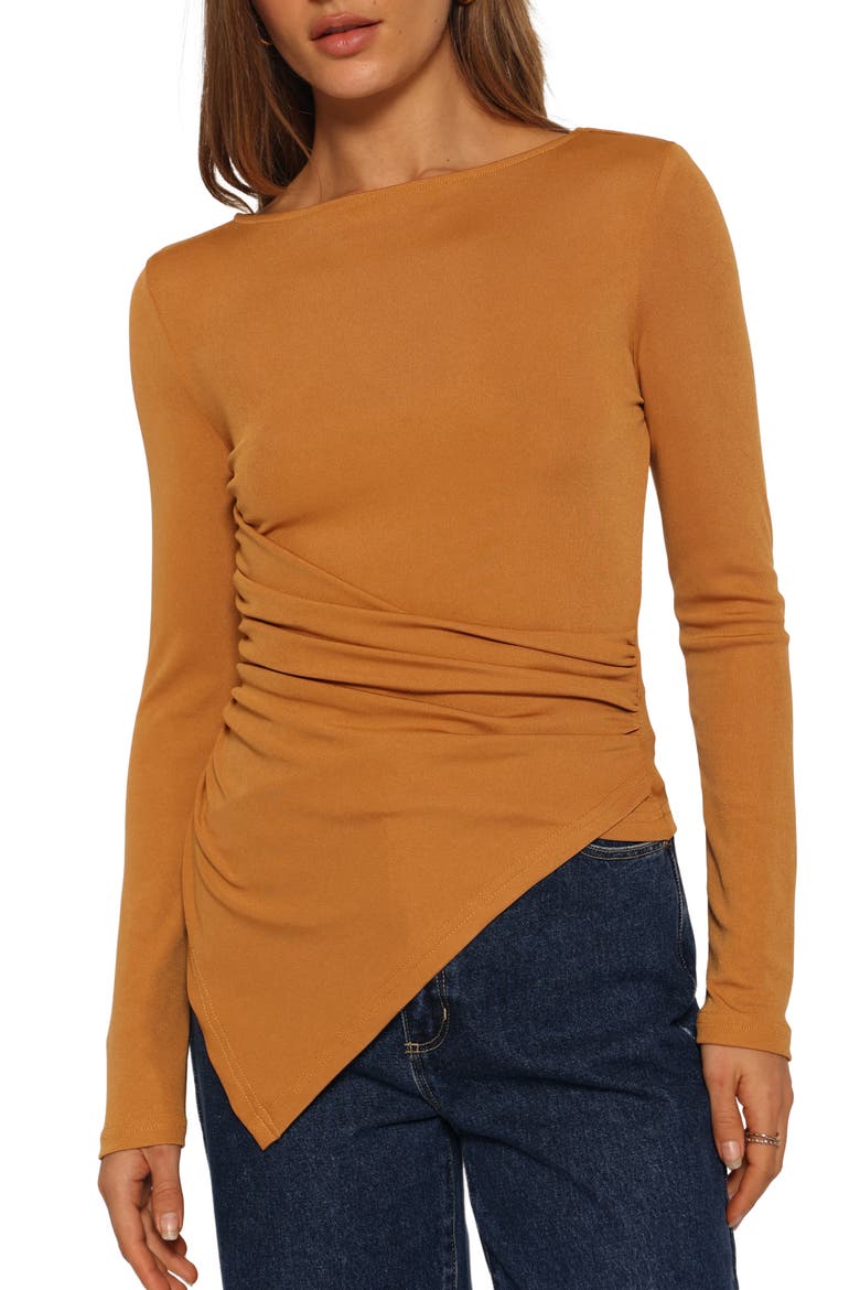 Velda Draped Asymmetrical Knit Top, Main, color, TOFFEE BROWN