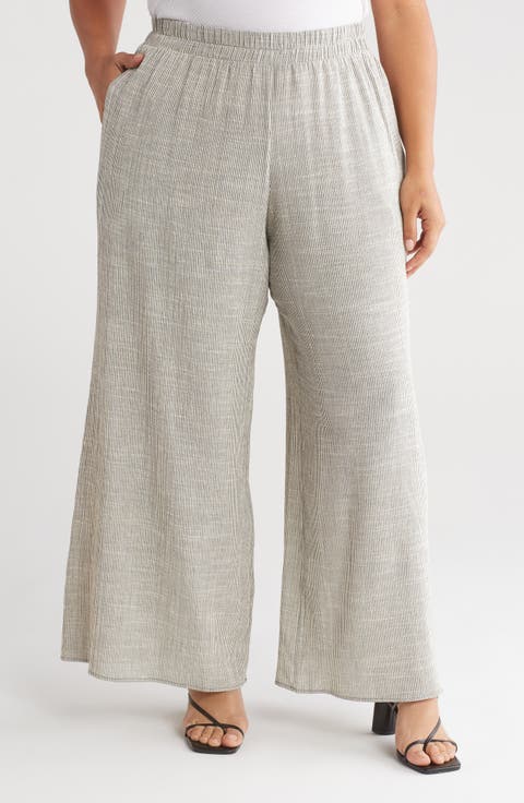 Stripe Ankle Wide Leg Pants (Plus)