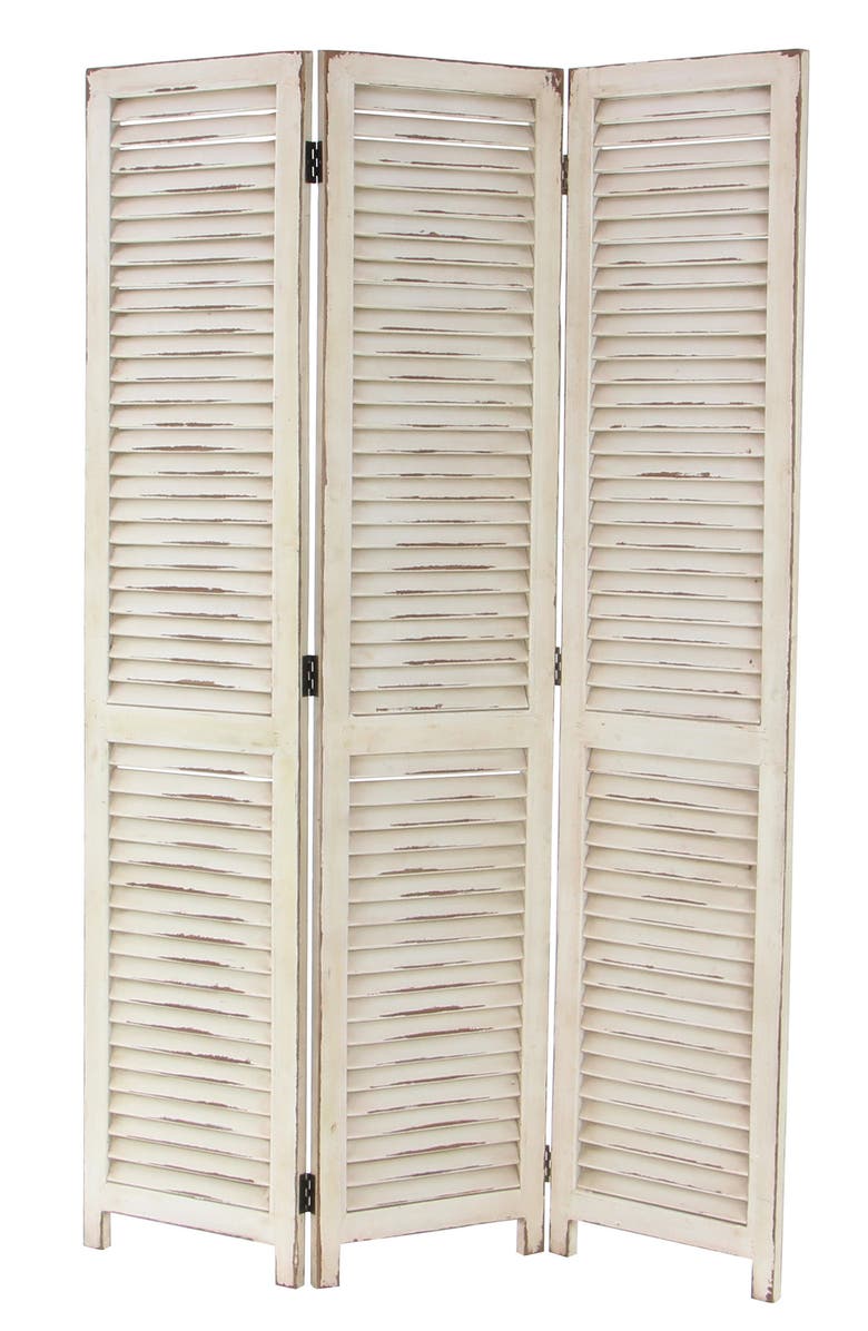 SONOMA SAGE HOME Cream Wood Farmhouse Room Divider Screen with Horizontal Slats, Alternate, color, Cream