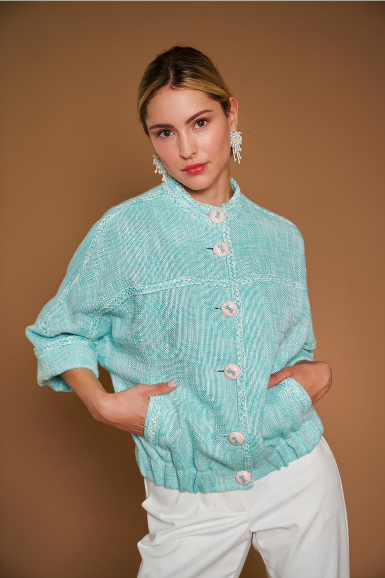 Casual Tweed Jacket With Trimming Italian two-tone, Alternate, color, Mint