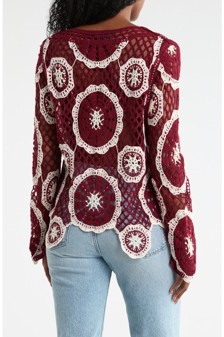 Circle Open Knit Sweater, Alternate, color, NATURAL/ CABERNET