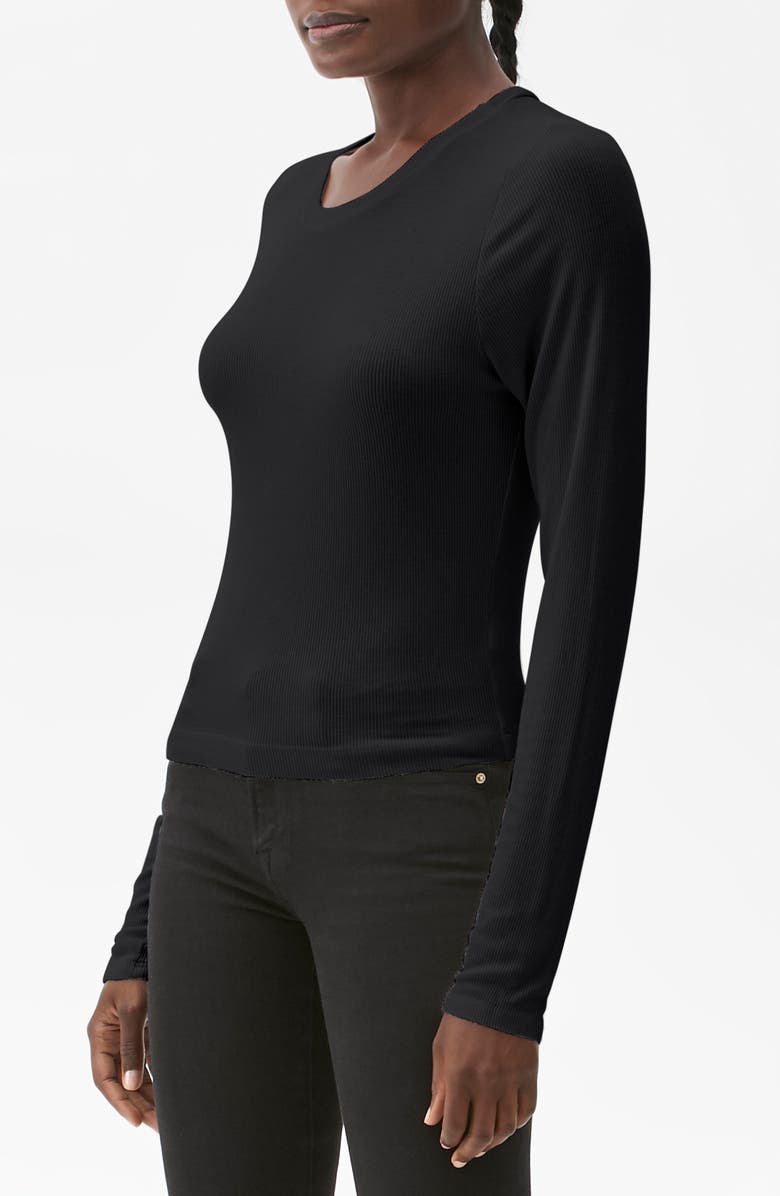 Michael Stars Finn Rib Crewneck Top, Alternate, color, Black