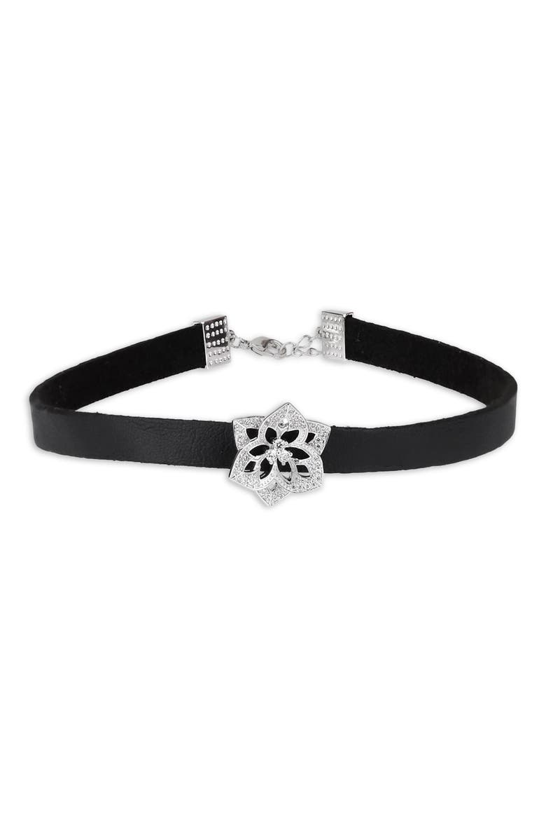 Western Chic Flower Charm Choker Necklace, Main, color, BLACK