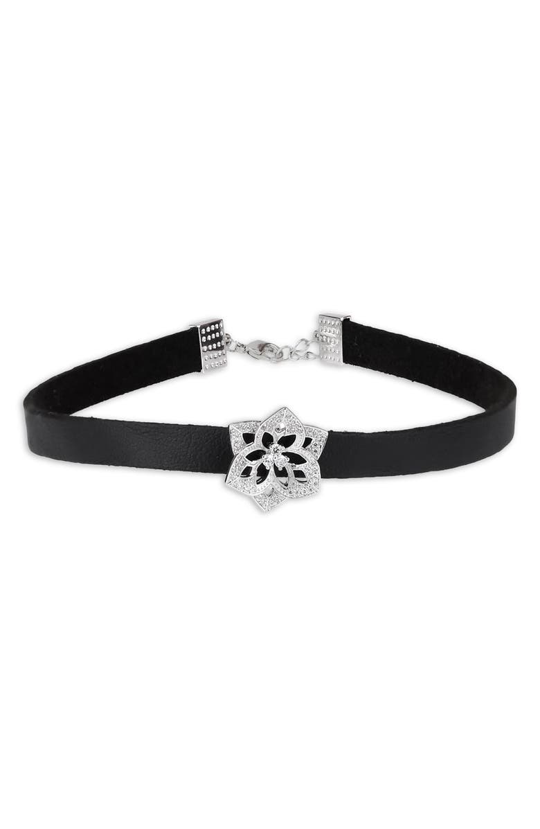 SAACHI Western Chic Flower Charm Choker Necklace, Main, color, Black