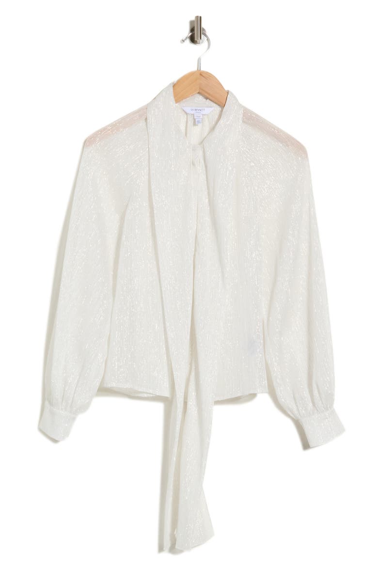 Viv Metallic Tie Neck Shirt, Alternate, color, GREY-SILVER