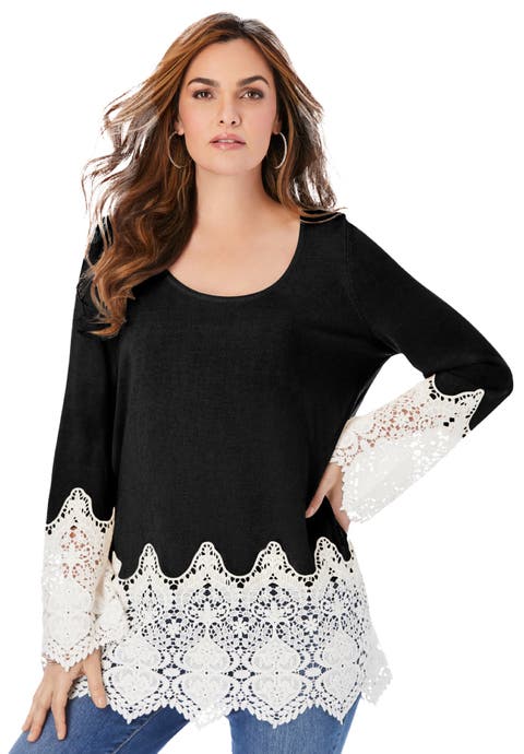 Fine Gauge Lace Pullover Sweater (Plus)