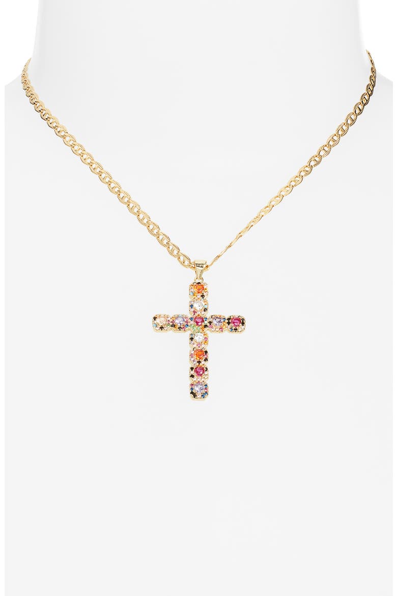 Fantasy Cross Necklace, Alternate, color, GOLD/ RAINBOW