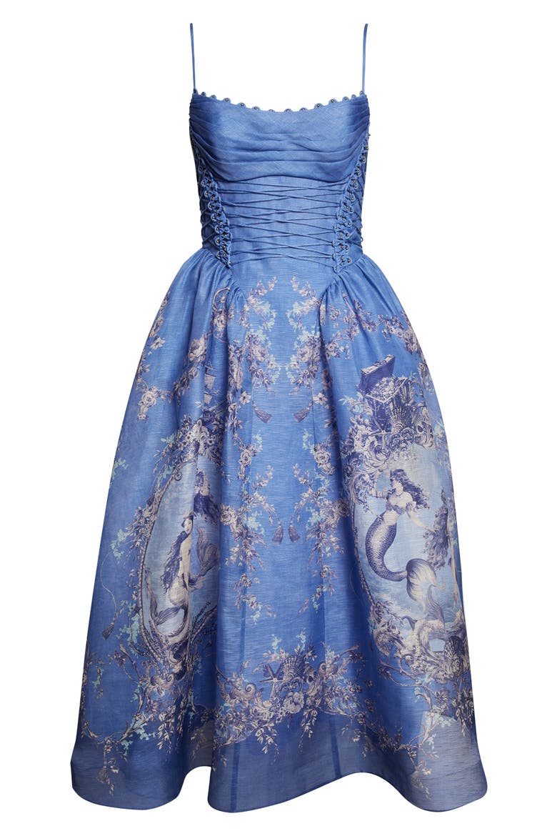 Rebellion Mermaid Silk & Linen Picnic Dress, Alternate, color, BLUE MERMAID