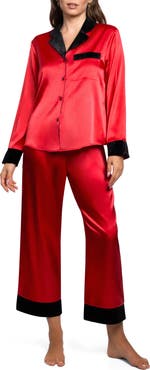 In Bloom by Jonquil Josie Velvet Trim Satin Crop Pajamas