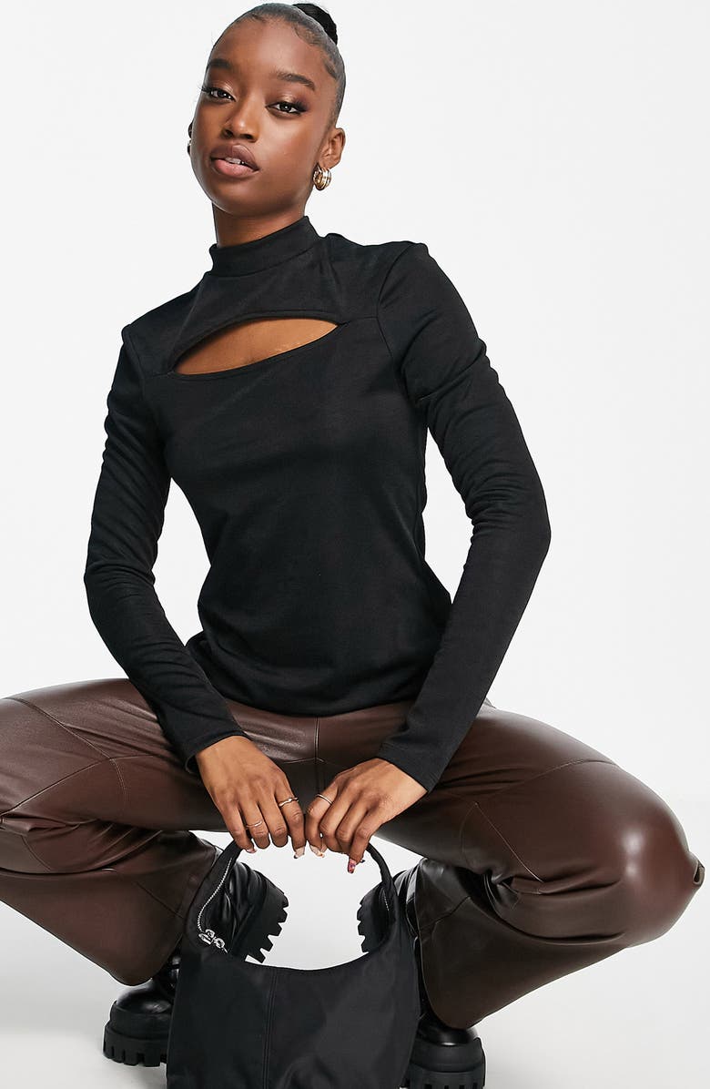 Topshop Satin Jersey Cutout Mock Neck Top, Alternate, color, 