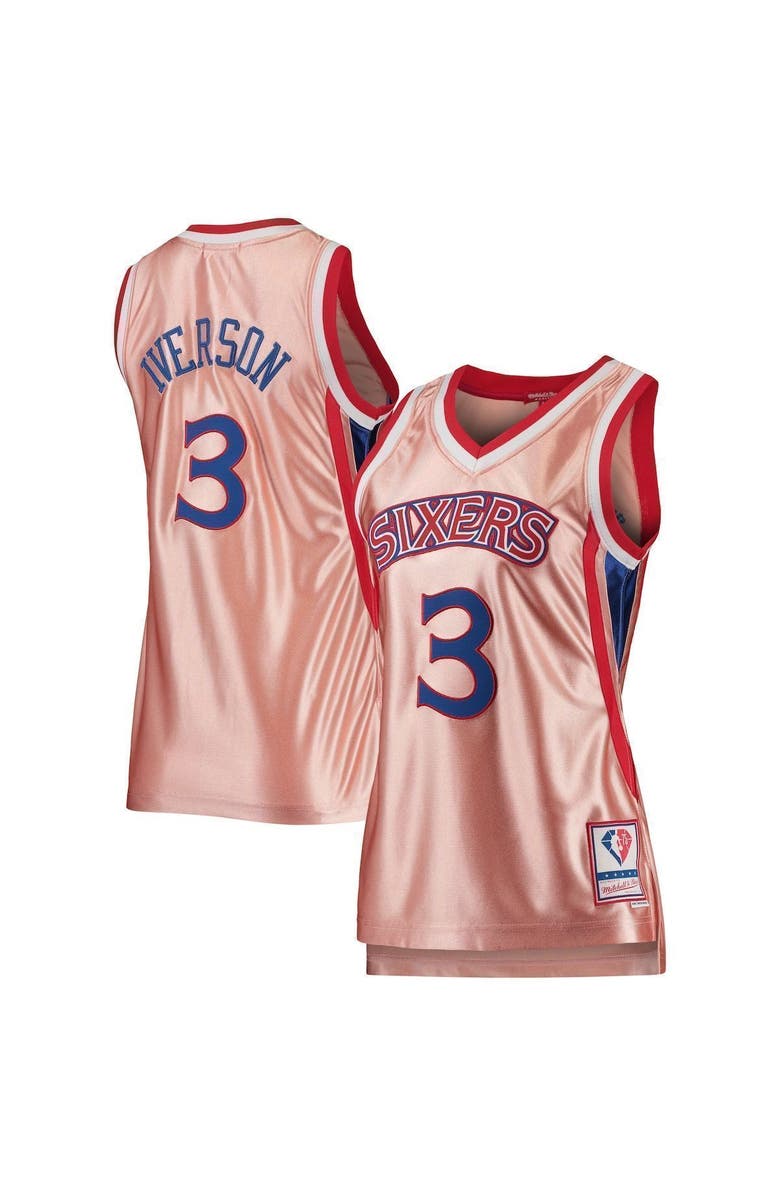 Mitchell & Ness Women's Mitchell & Ness Allen Iverson Pink Philadelphia 76ers 75th Anniversary Rose Gold 1996 Swingman Jersey, Alternate, color, 