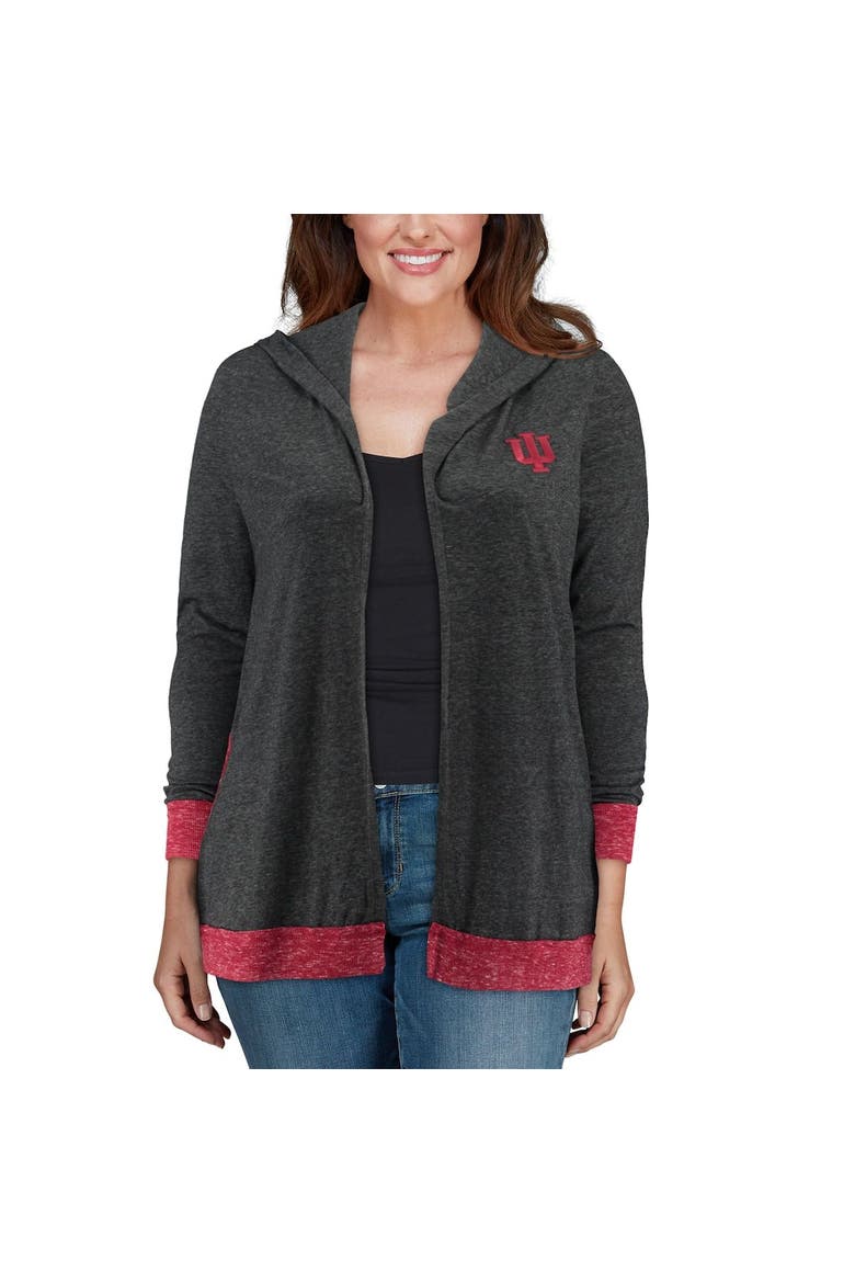 Women's Colosseum Charcoal Indiana Hoosiers Plus Size Steeplechase Open Hooded Tri-Blend Cardigan, Alternate, color, Charcoal