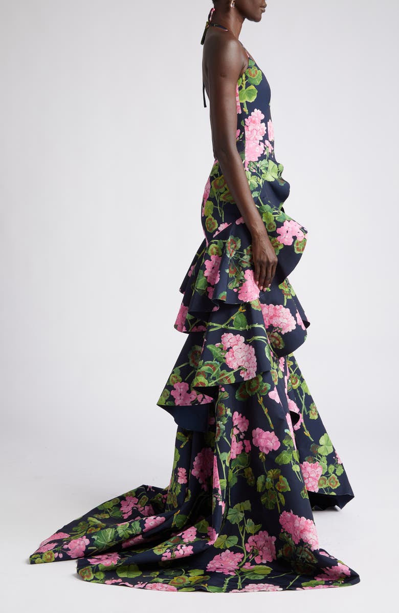 Oscar de la Renta Floral Halter Neck High-Low Gown, Alternate, color, 