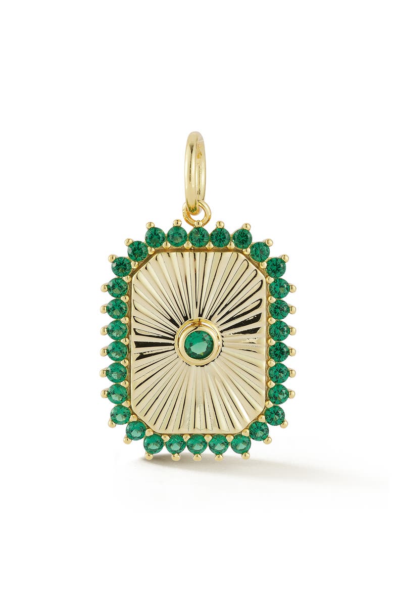 Cubic Zirconia 14k-Gold Plate Tag Charm, Main, color, GREEN GOLD