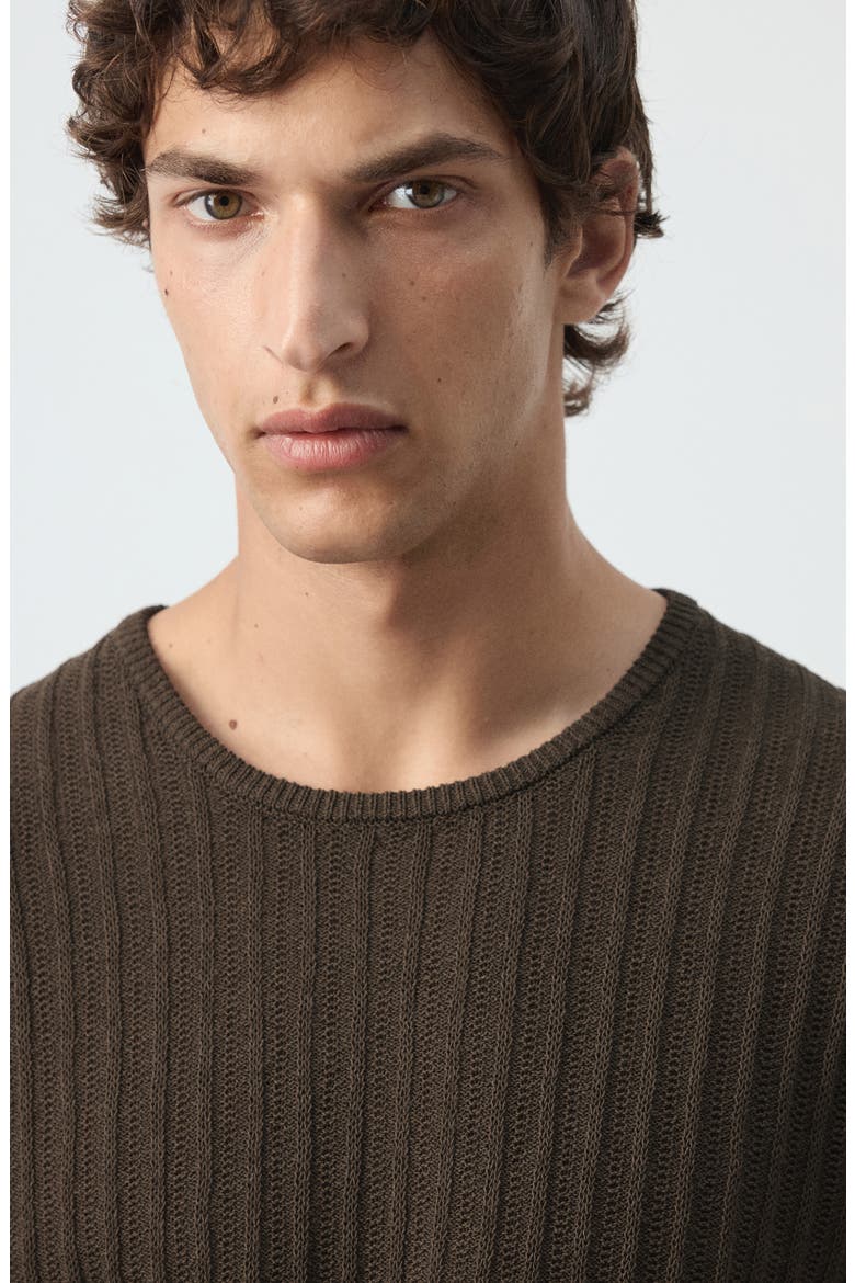Crewneck Rib Sweater, Alternate, color, BROWN