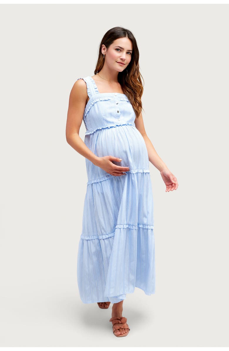 Nom Maternity Emma Maternity & Nursing Maxi Dress, Main, color, Sky Stripe