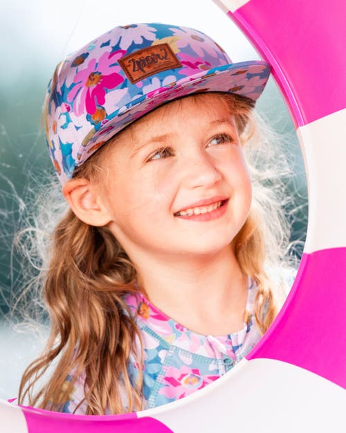 Deux Par Deux Baby Girl's Printed Cap White, Pink, And Green Flowers In White, Pink, And Green Flowers