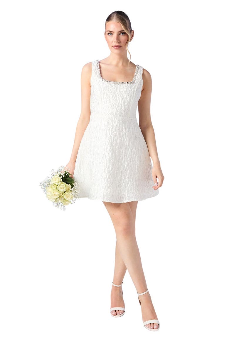 Jewel Trim Full Skirted Mini Dress, Alternate, color, Ivory
