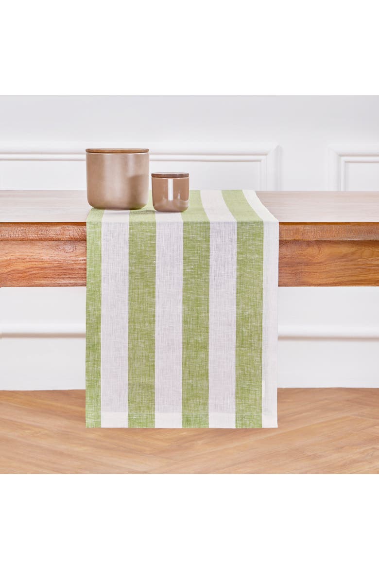 Linen Table Runner - Cabana Stripe, Main, color, Green and White