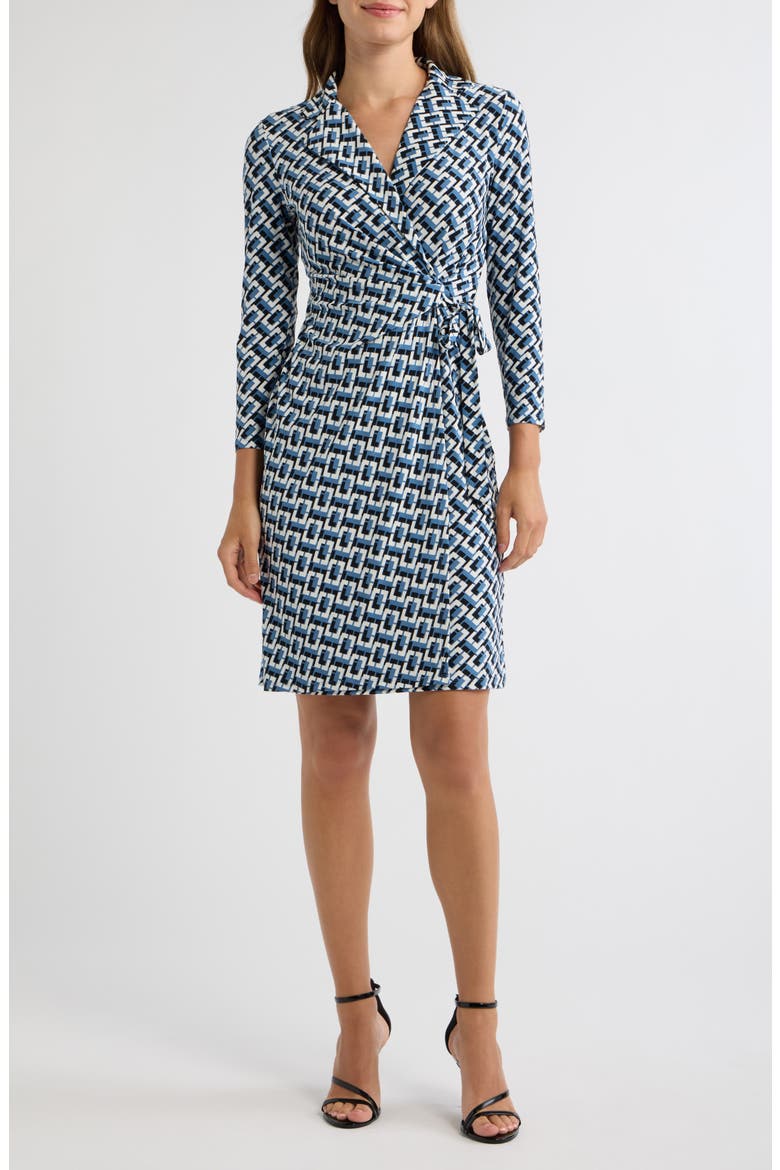 Notch Collar Wrap Dress, Main, color, DUTCH BLUE MULTI