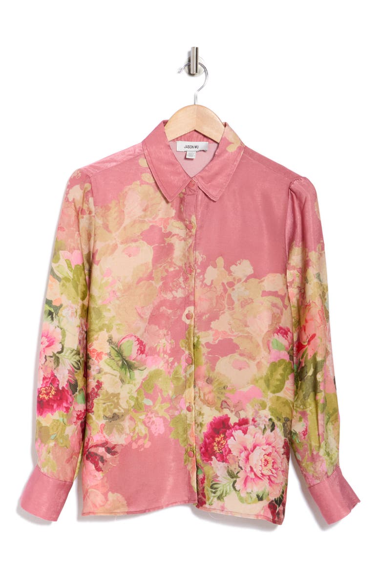 Shine Button-Up Shirt, Alternate, color, ROSE