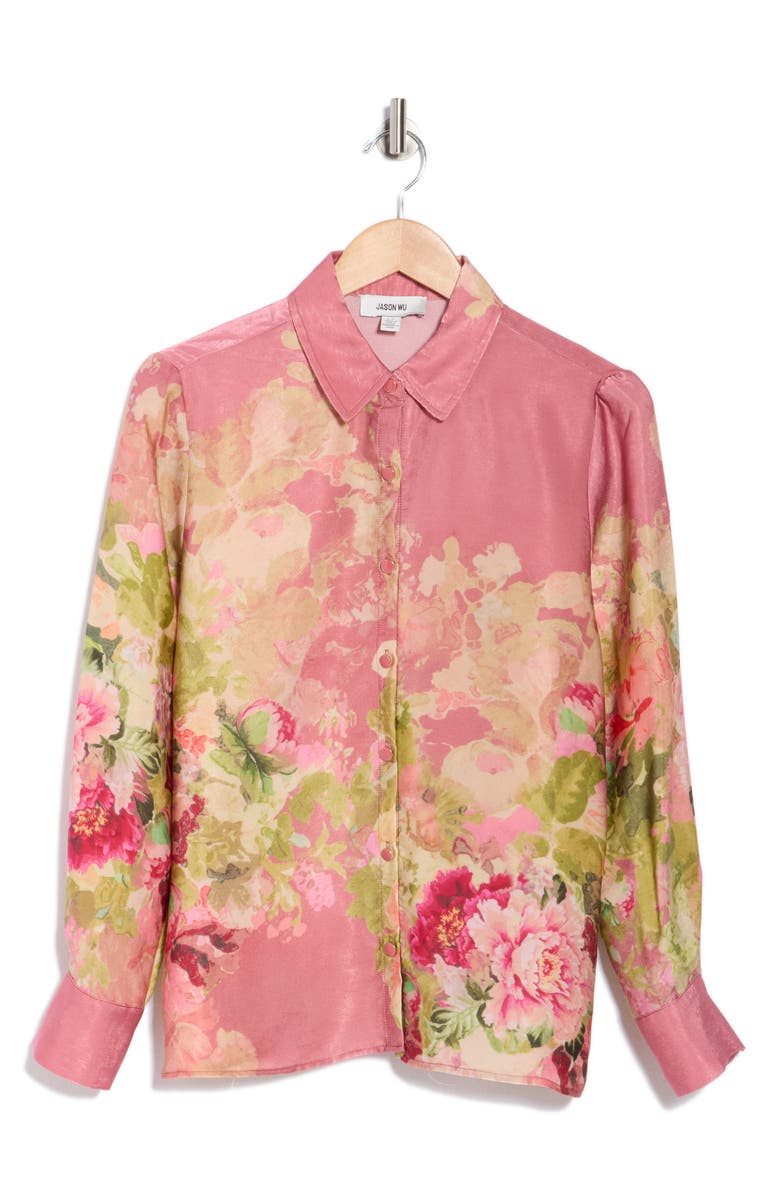 JASON WU Shine Button-Up Shirt, Alternate, color, Rose