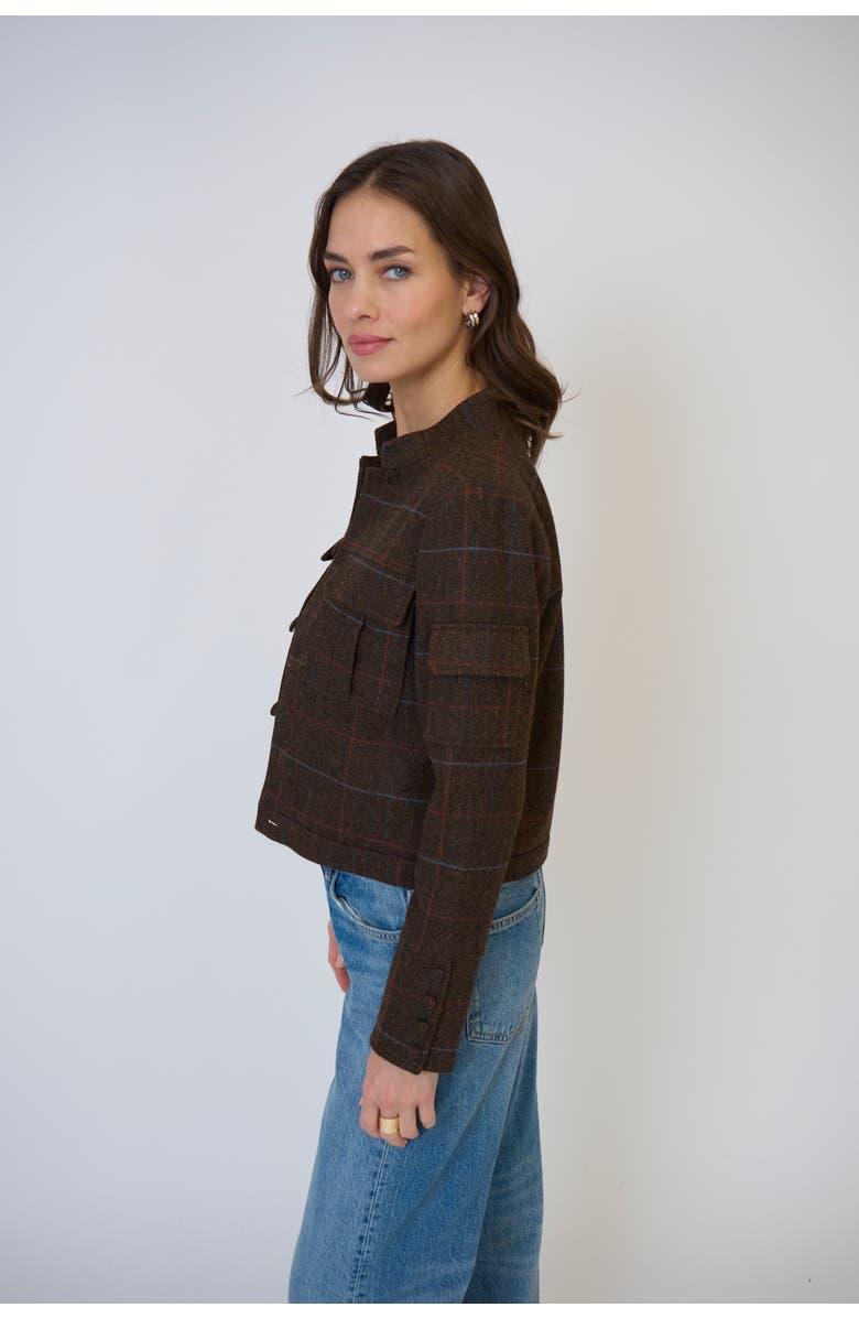 Central Park West Eden Plaid Military Jacket, Alternate, color, Brown
