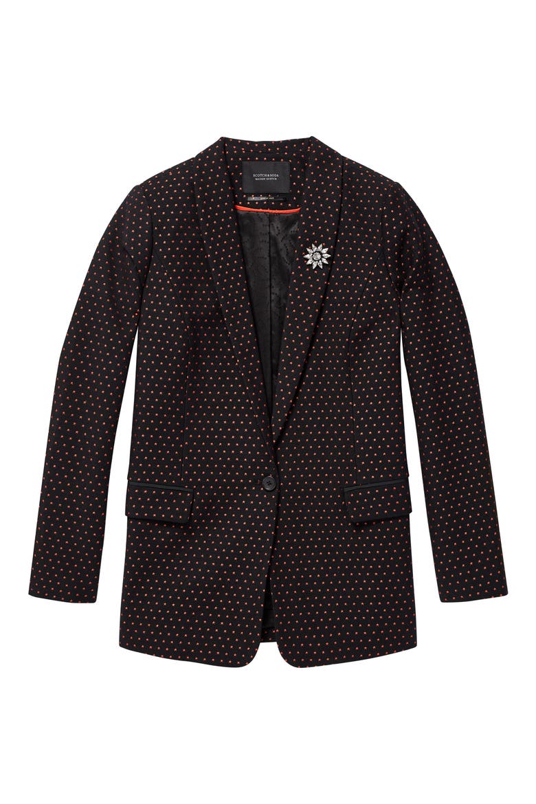 Tailored Stretch Jacquard Blazer, Alternate, color, BLACK W/ SMALL STAR PRINT