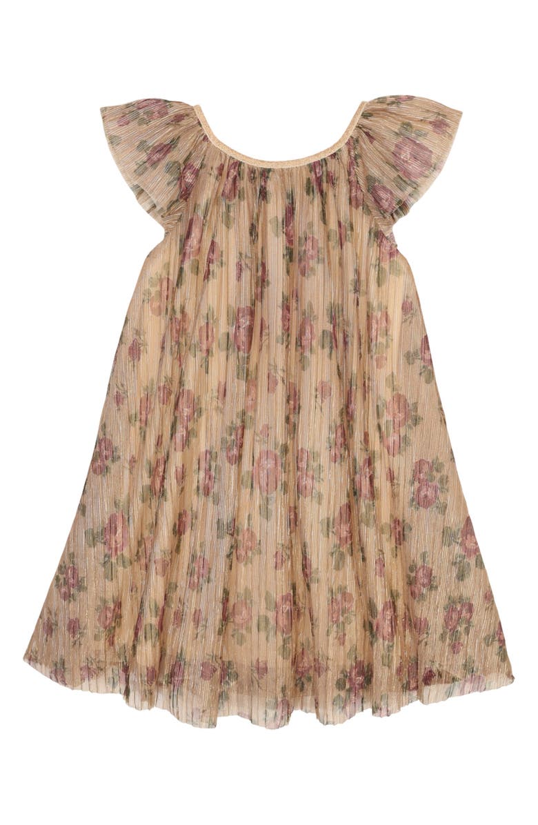 Zunie Kids' Floral Metallic Flutter Sleeve Dress, Alternate, color, Wine Floral
