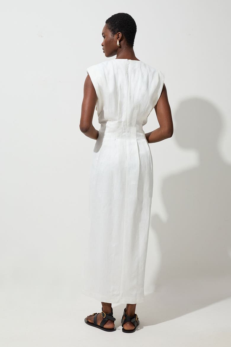 Linen Blend Pintuck Midi Dress, Alternate, color, White