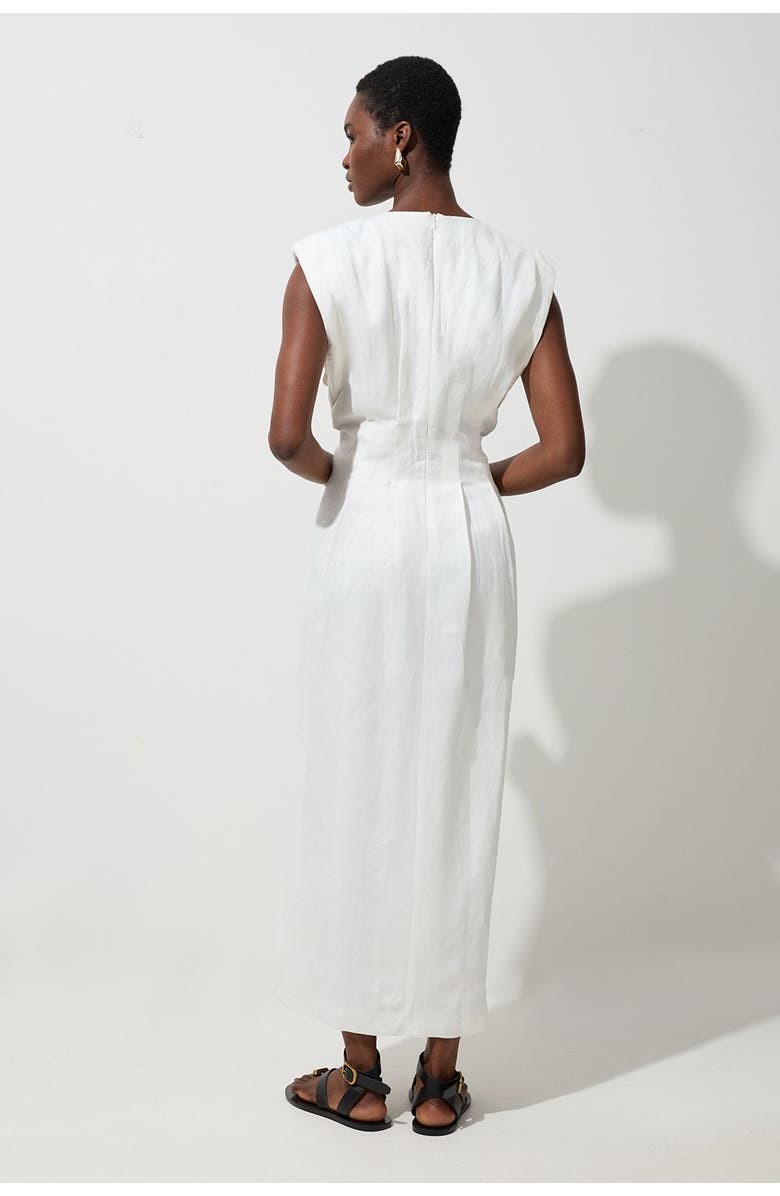 Karen Millen Linen Blend Pintuck Midi Dress, Alternate, color, White