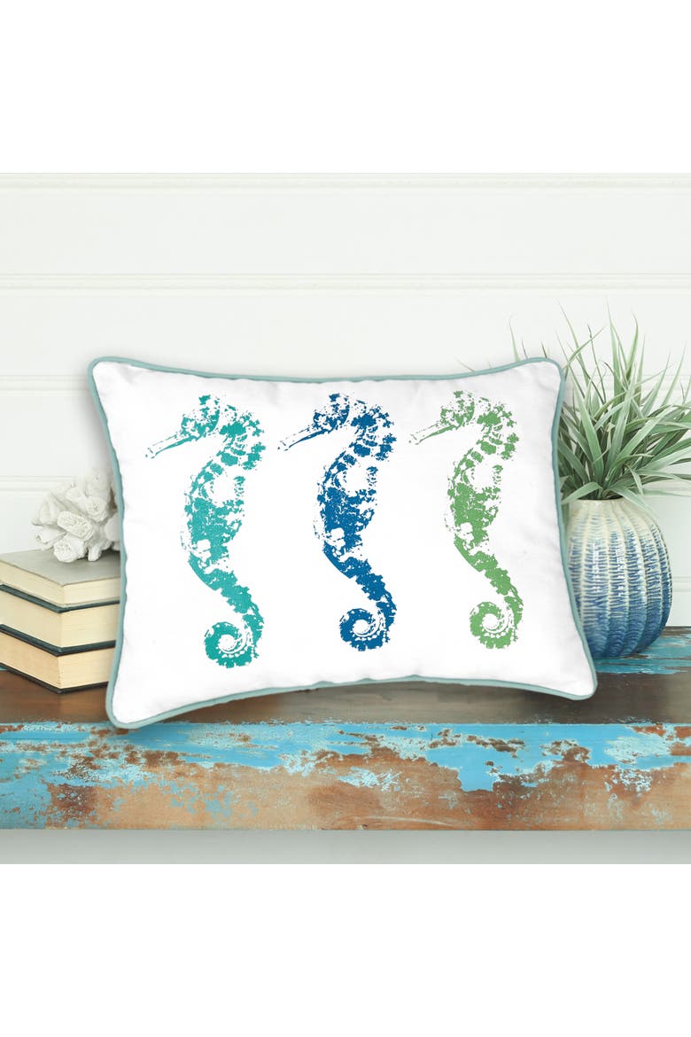 Three Seahorses Trio Cotton Blend Lumbar Accent Pillow 12" x 16, Alternate, color, Green