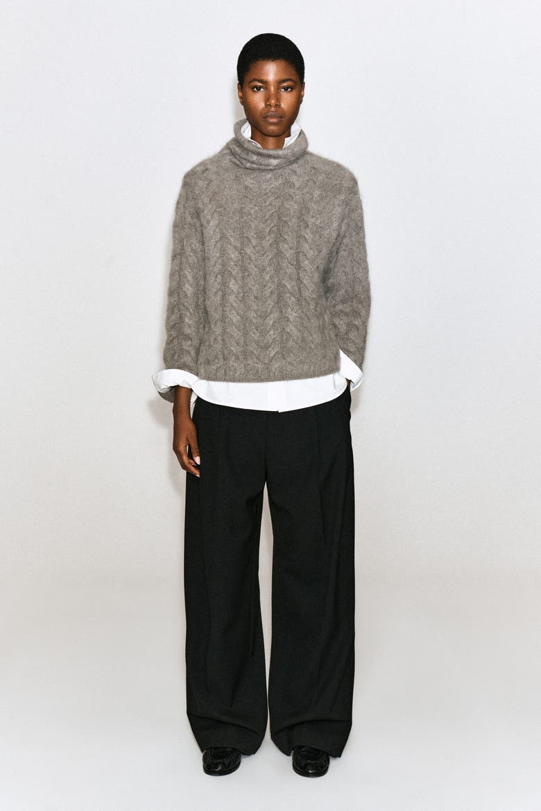 Cable-knit Brushed Pure Cashmere Sweater, Alternate, color, BROWN