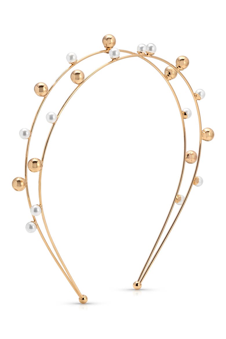 Faux Pearl Bubble Headband, Main, color, GOLD