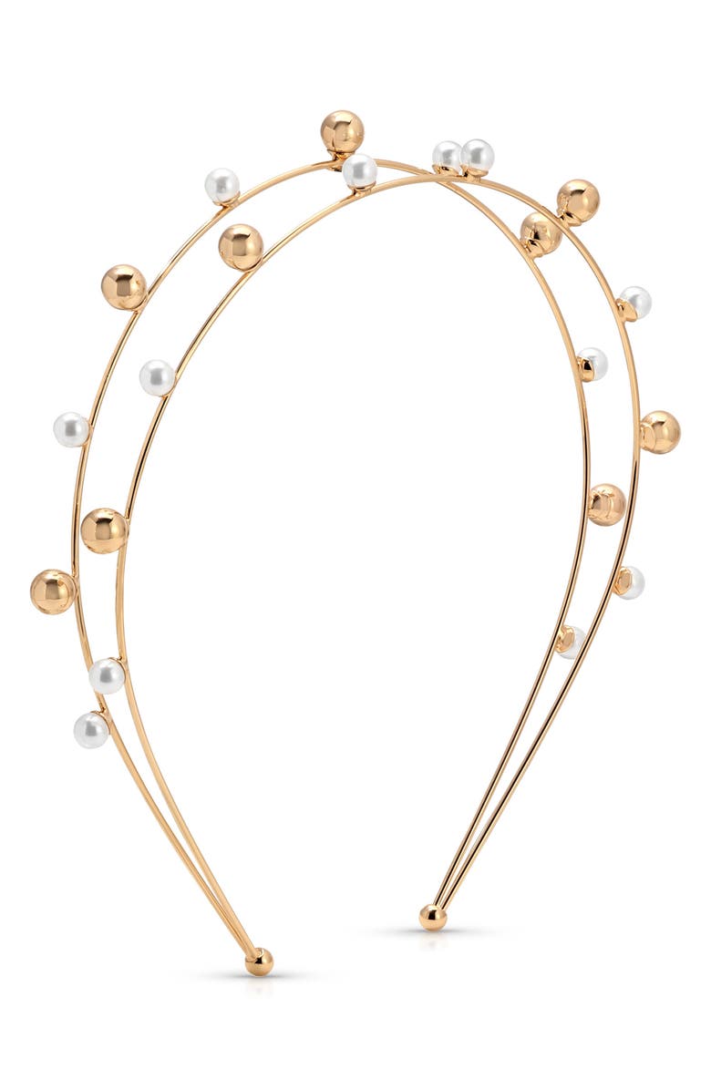 Ettika Faux Pearl Bubble Headband, Main, color, Gold