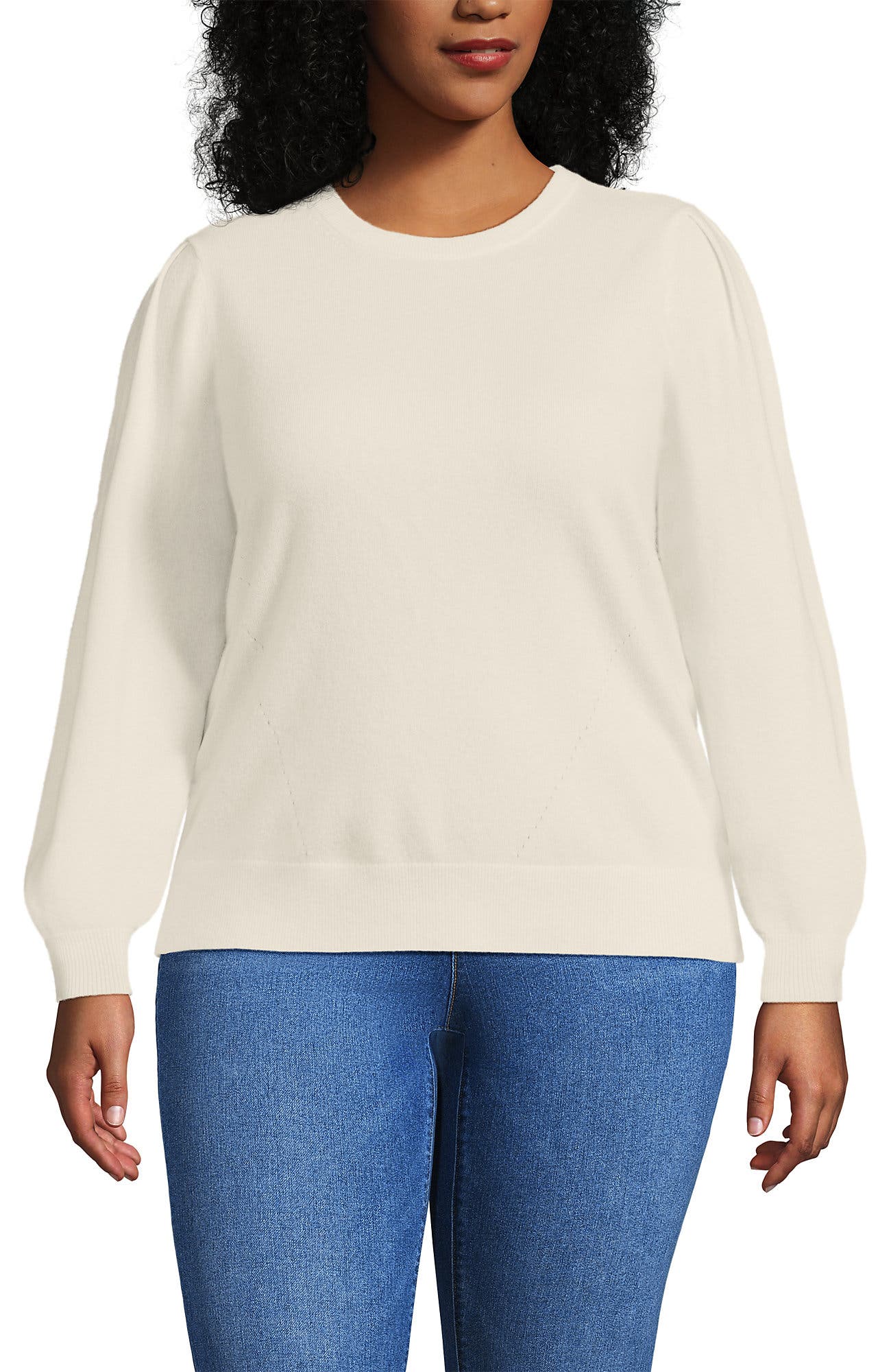 Cashmere Puff Sleeve Crew Neck Sweater - image 5