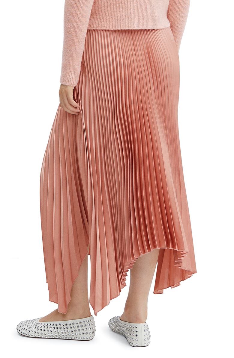 MANGO Handkerchief Hem Pleated Skirt, Alternate, color, Pastel Pink